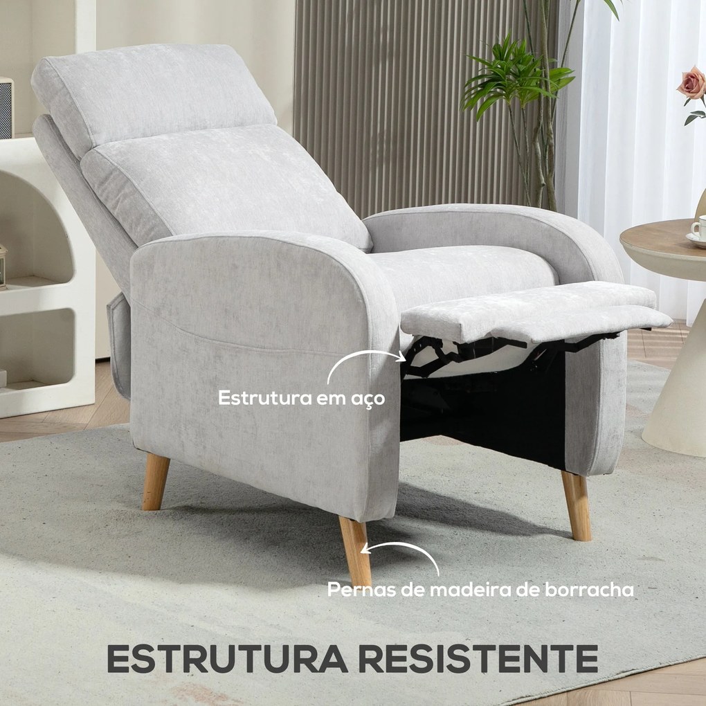 Poltrona Relax Reclinável Manual "Serenity" – 68x90x106 cm – Cinza Cla