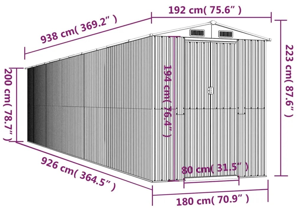 Abrigo de jardim 192x938x223 cm aço galvanizado verde