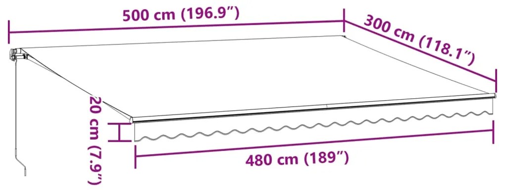 Toldo retrátil manual 500x300 cm castanho