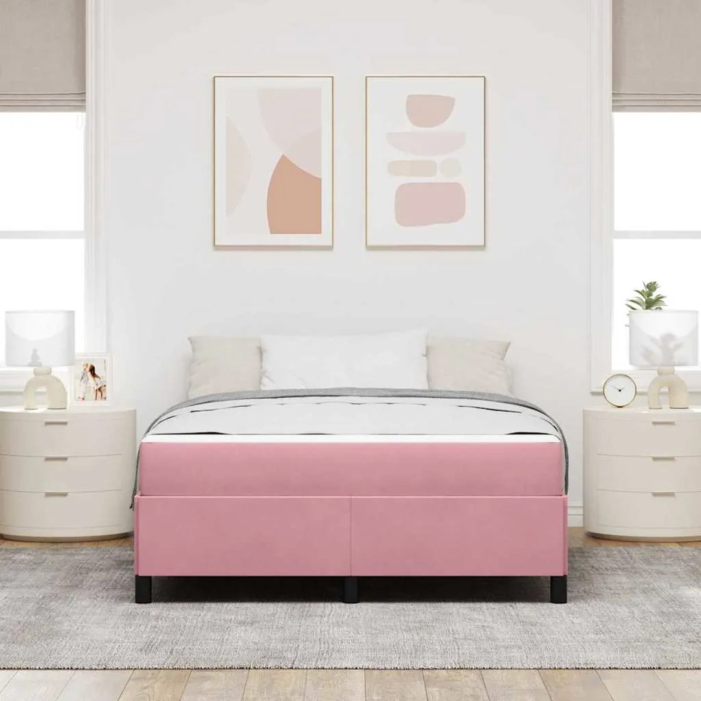 Estrutura da Cama Outros Rosa e branco 140 x 200 cm Veludo