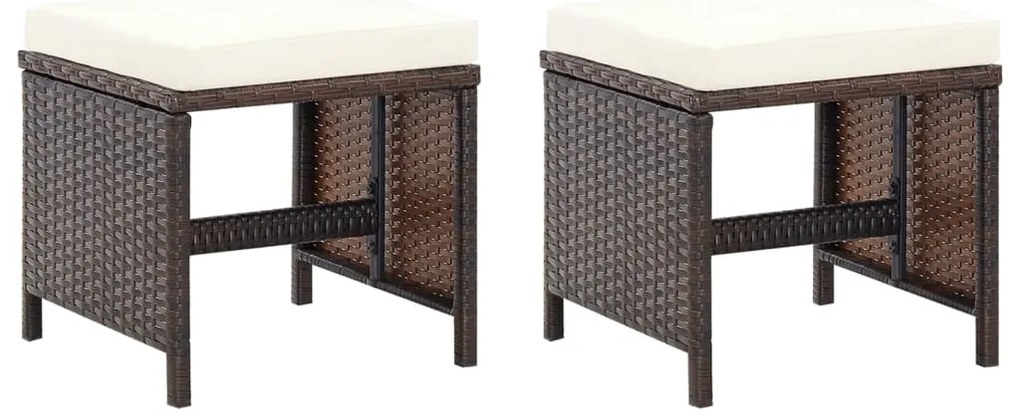 4 pcs conjunto de cadeiras e bancos de jardim vime PE castanho