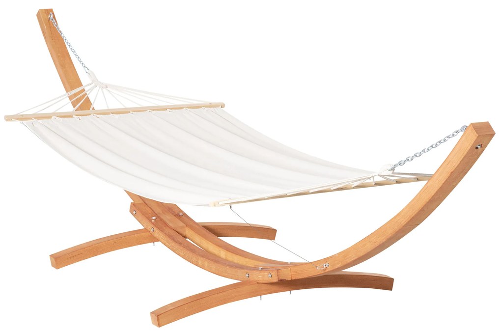 Outsunny Cama Rede com Suporte de Madeira Cama Rede de Jardim Suspensa com Estrutura e Tecido de Algodão 200x120cm Branco e Natural | Aosom Portugal