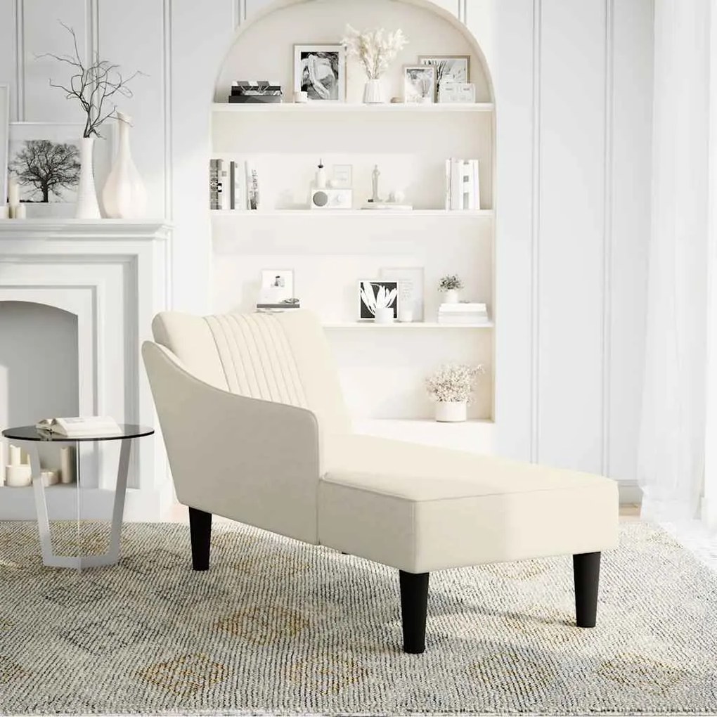 Chaise-longue com apoio de braço direito veludo creme