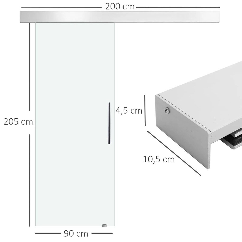 Porta de Correr de Vidro 90x205 cm Porta de Correr de Vidro com Trilho
