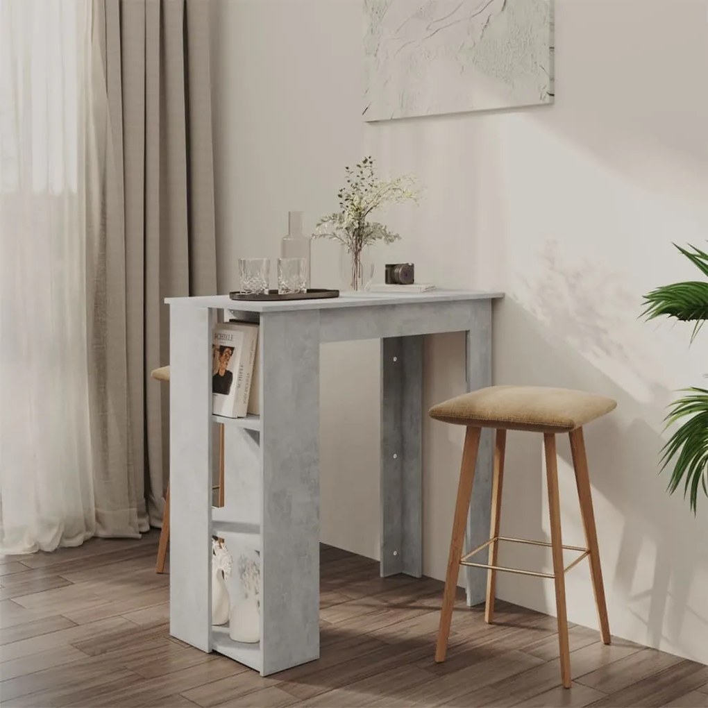 809462 vidaXL Mesa bar c/ prateleiras contrapl. 102x50x103,5 cm cinza-cimento