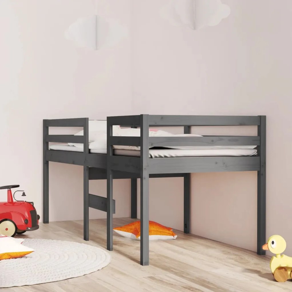 821611 vidaXL Cama alta 80x200 cm madeira de pinho maciça cinzento