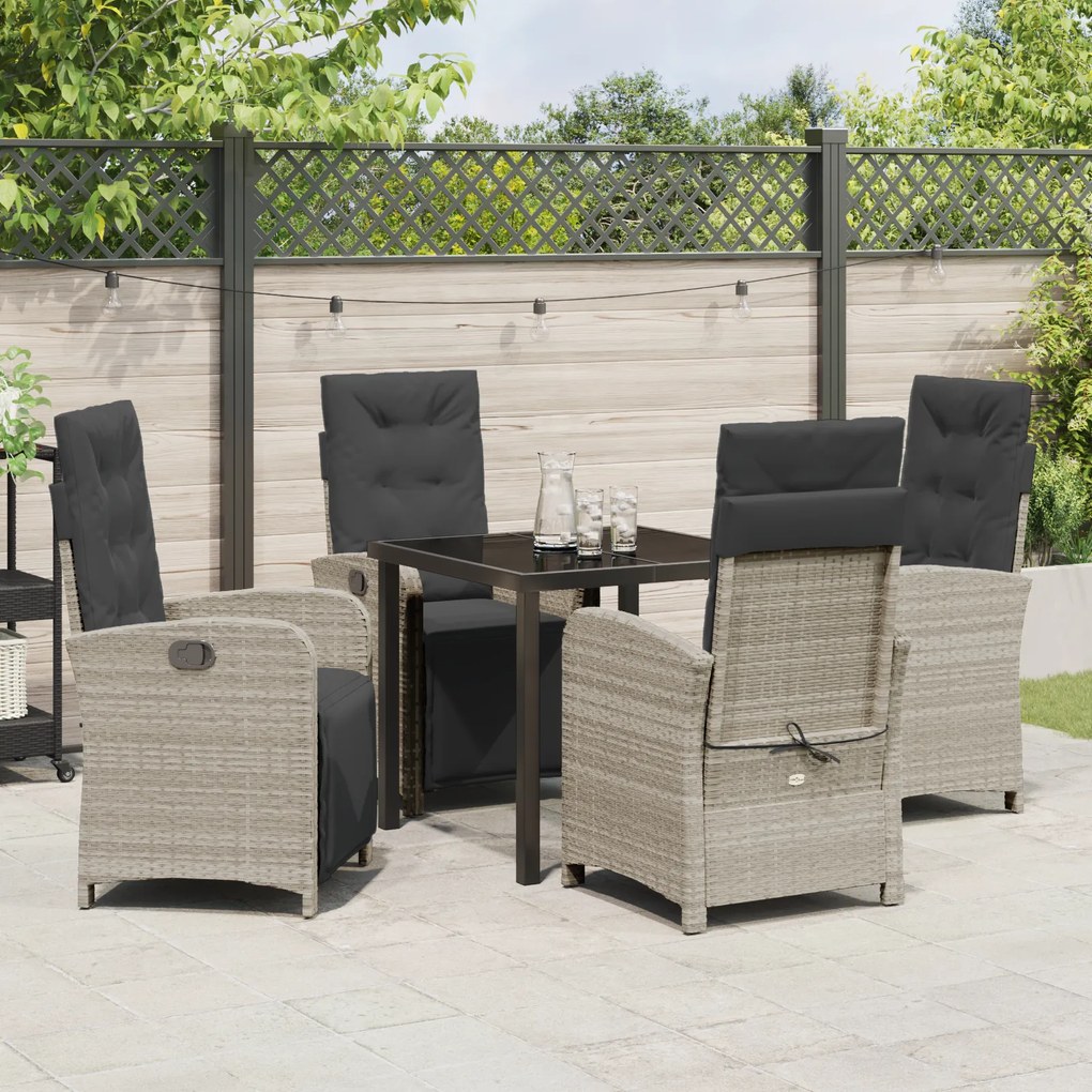 Conjunto de Jantar de Jardim vidaXL 5 Peças com Almofadas Cinza Claro