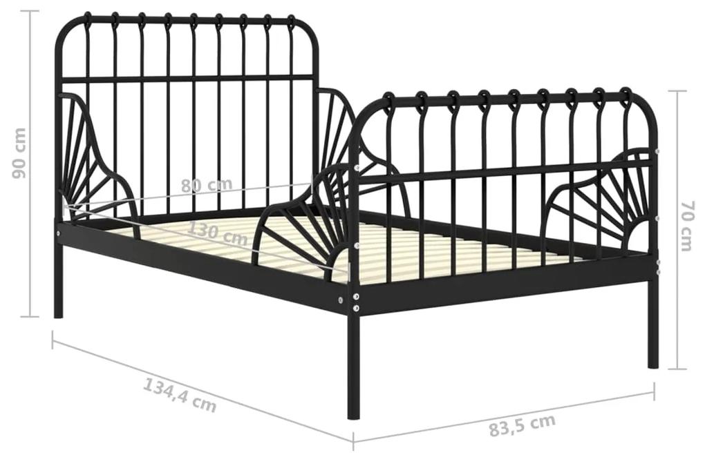 Estrutura de cama extensível em metal preto 80x130/200 cm