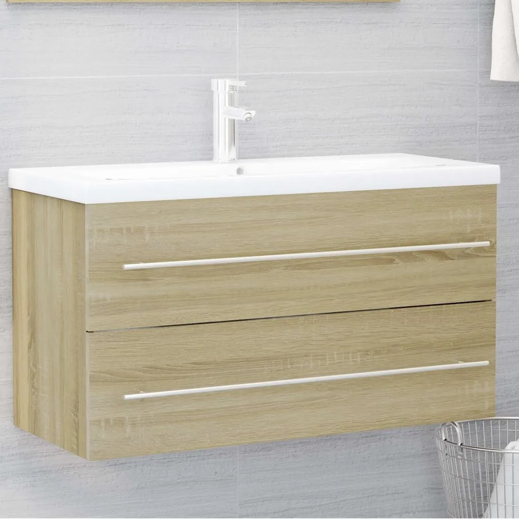 vidaXL Armário lavatório 90x38,5x48 cm contraplacado carvalho sonoma