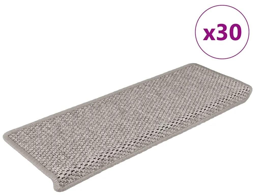 vidaXL Tapetes escada adesivos aspeto sisal 30pcs 65x21x4 cm prateado