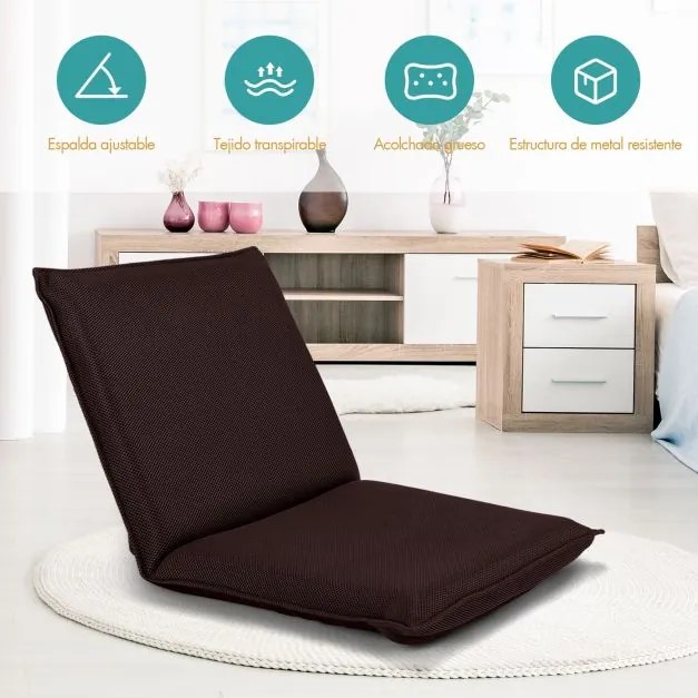 Poltrona chão reclinável com apoio para as costas almofadado e ajustável Ideal para ler meditar 98 x 47 x 7,5 cm Castanho