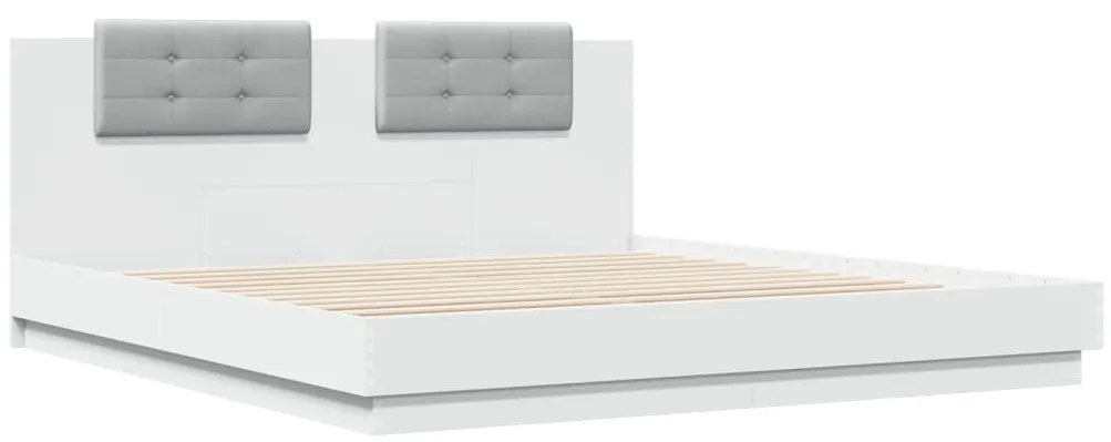 Estrutura de cama com cabeceira e luzes LED 180x200 cm branco