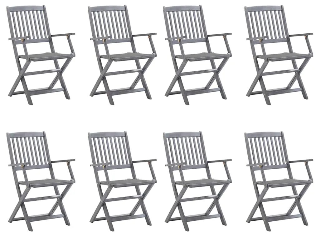 Cadeiras de exterior dobráveis 8pcs c/ almofadões acácia maciça