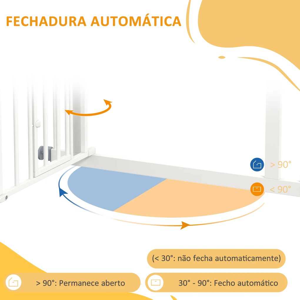 Barreira de Segurança para Cães 74-80 cm Porta de Segurança para Animais com Montagem a Pressão e Duplo Bloqueio Branco
