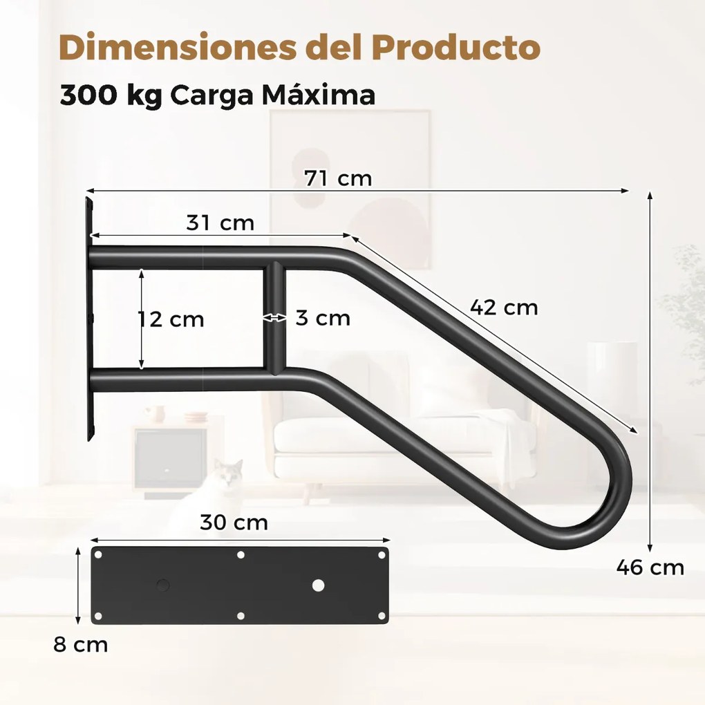Corrimão para escadas exteriores de segurança em forma de U para 1-3 degraus Barra de apoio de parede em metal preto
