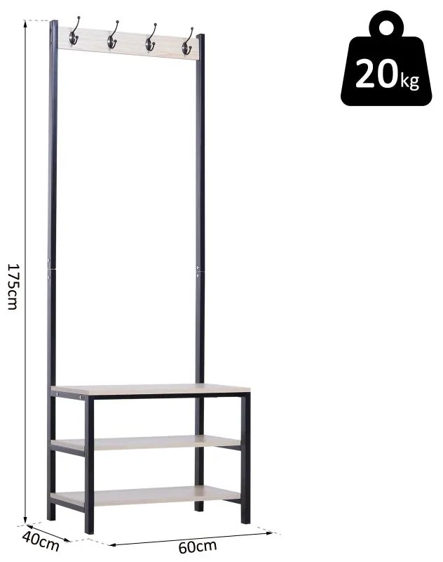 Móvel Tarkus com Cabide, Assento e Sapateira - Design Industrial