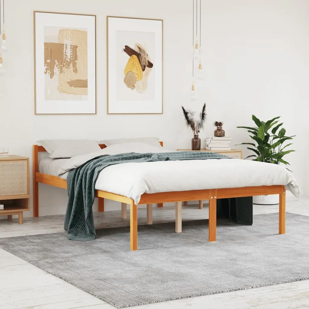 Cama para idosos 140x200 cm madeira pinho maciça castanho cera