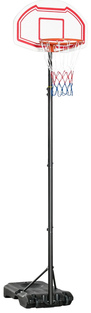 Cesto de Basquetebol para Exterior com Altura Ajustável 258x314 cm com Rodas Base Recaregável Preto e Vermelho