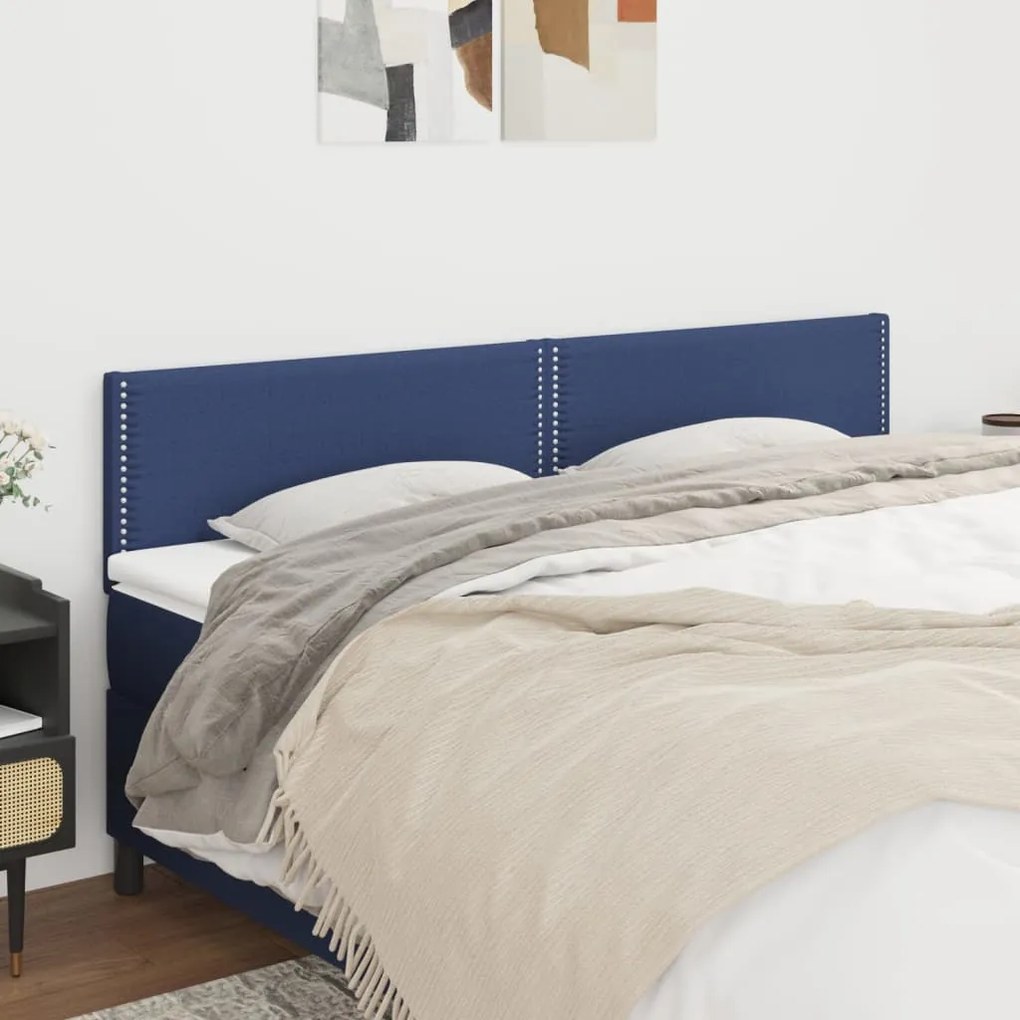 345990 vidaXL Cabeceira de cama 2 pcs tecido 100x5x78/88 cm azul