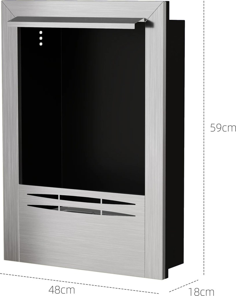 Lareira a etanol em aço inoxidável 48 L x 18 P x 59 A cm, capacidade de 0,9 litros, autonomia de até 3,3 horas, prateada