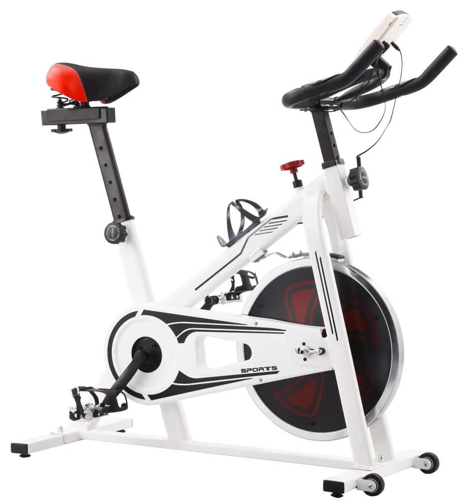 Bicicleta de treino c/ sensores de pulso branco e vermelho
