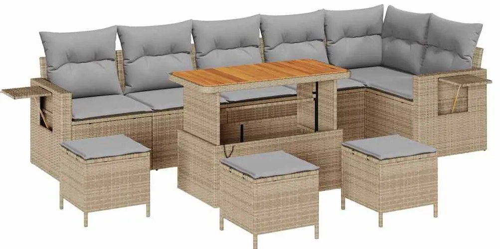Conjunto de Sofá de Jardim vidaXL 10 Peças com Almofadas Bege Vime Sin