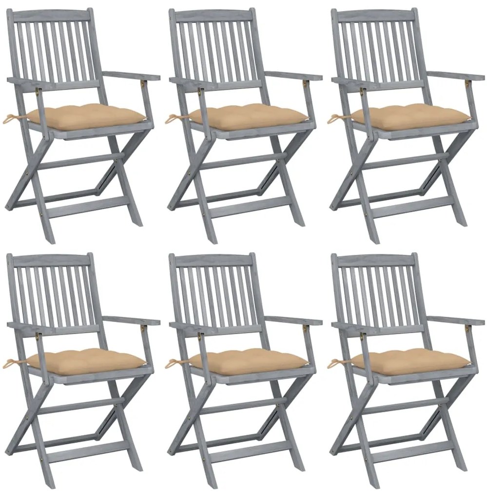 Cadeiras exterior dobráveis c/ almofadões 6 pcs acácia maciça