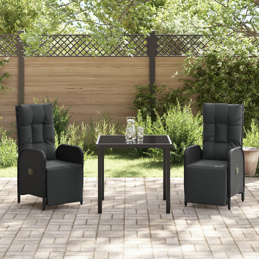 Conjunto de Jantar de Jardim com Almofadas Preto Vime PE