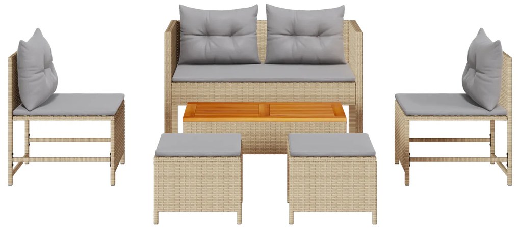 Conjunto de Sofás para Exterior Bege e Cinza Claro Rattan, Tecido