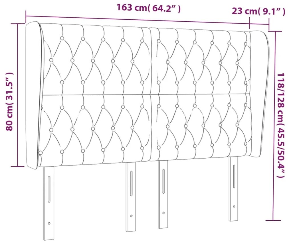 Cabeceira cama c/ abas veludo 163x23x118/128 cm cinzento-escuro