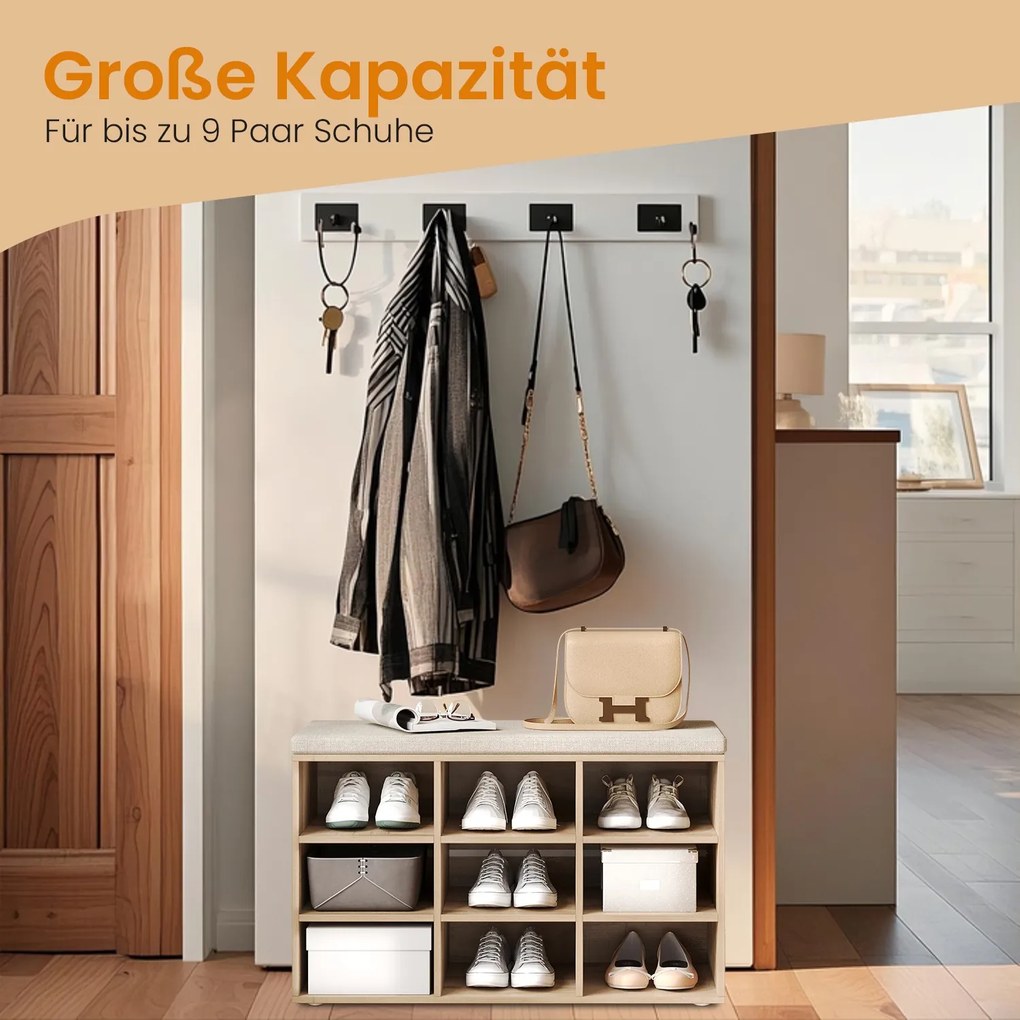 Sapateira com assento almofadado 30,4 x 78,6 x 48,1 cm castanho