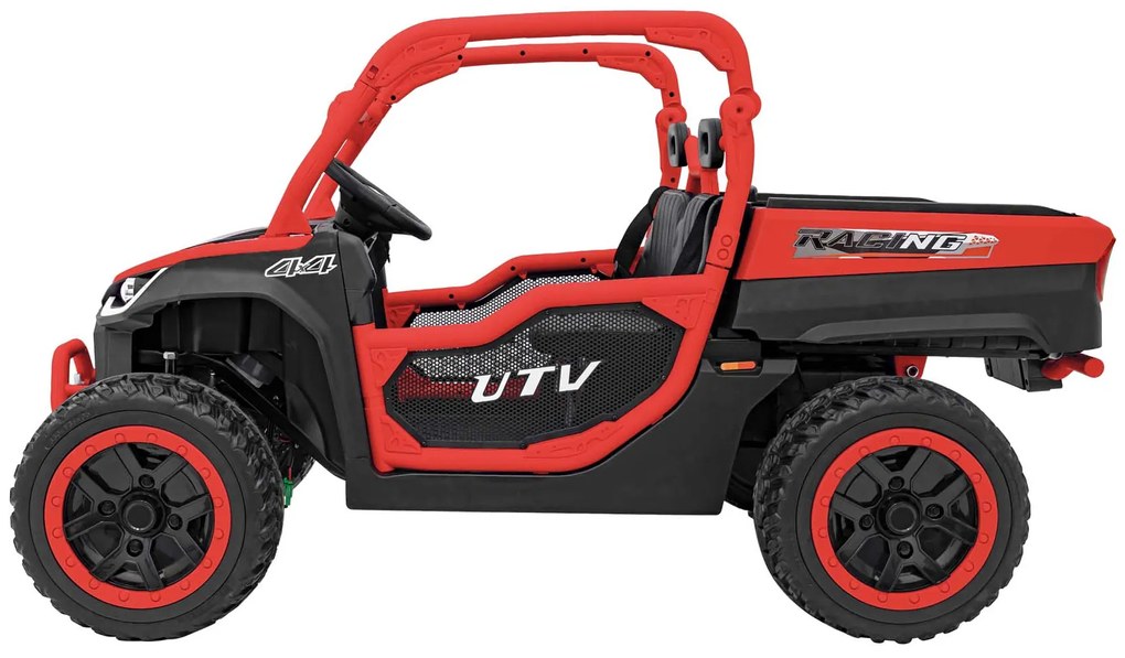Carro elétrico para Crianças 2 Lugares Farmer Truck UTV Racing 24V 4x4 Rodas Espuma EVA, assento couro ecológico Vermelho