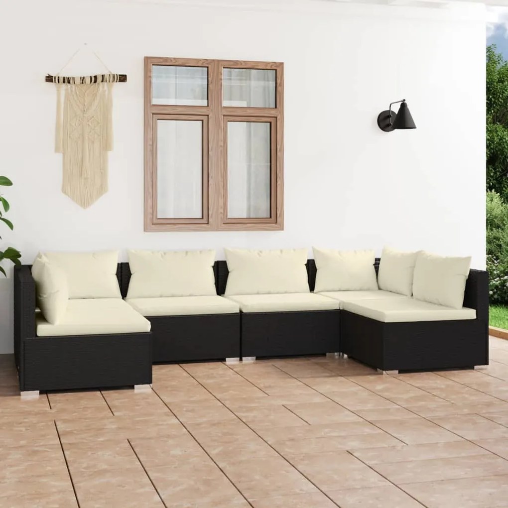 vidaXL 6 pcs conjunto lounge de jardim c/ almofadões vime PE preto