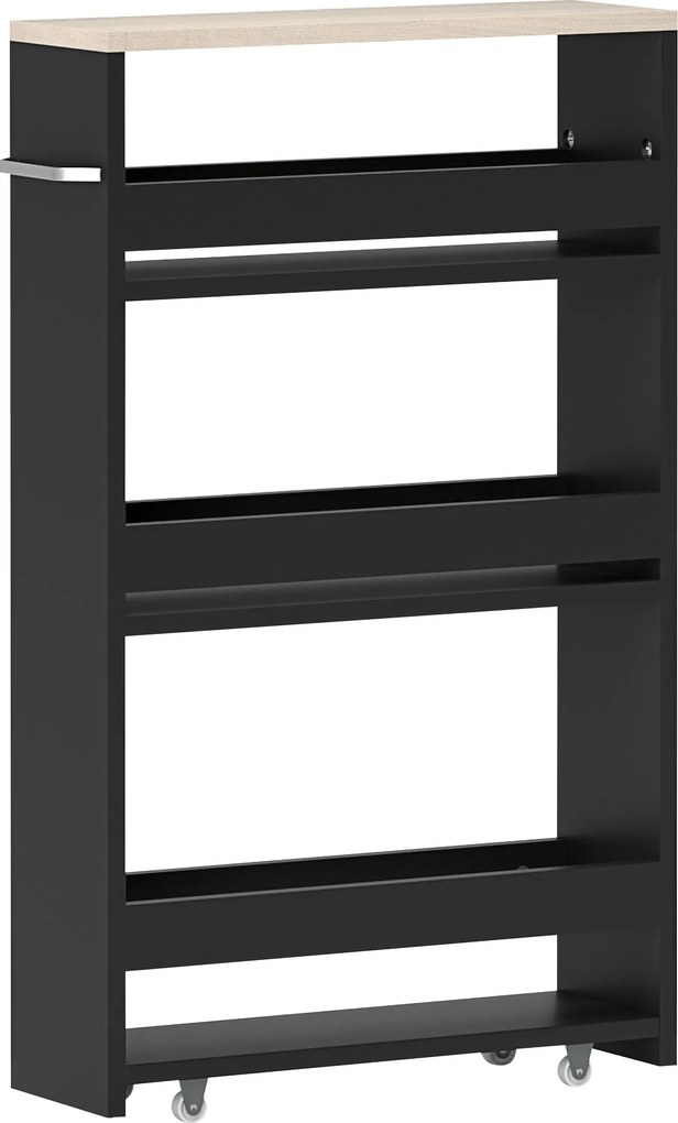 kleankin Estante de Armazenamento Casa de Banho de 3 Níveis Estante Estreita com Alça Lateral Estante com Rodas 48x15x80cm Preto | Aosom Portugal