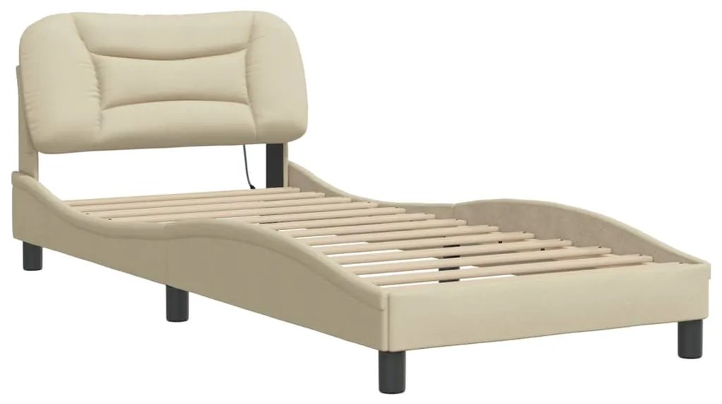 Estrutura de cama com LED sem colchão 90x200 cm tecido creme