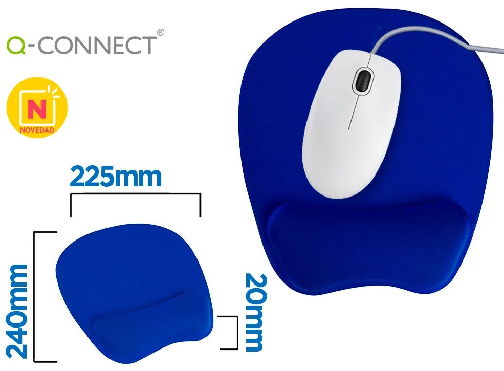 Tapete para Rato Q-Connect com Apoio de Pulsos Ergonomica de Gel Cor Azul