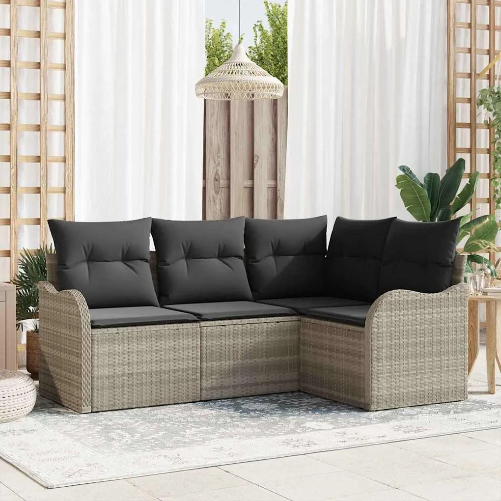 vidaXL Conjunto de sofá para jardim com 4 peças e almofadas cinza claro em rattan