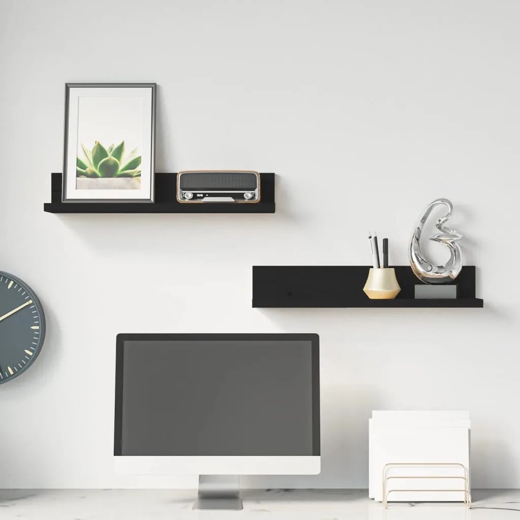 vidaXL Prateleiras de parede 2 pcs 50x11x9 cm pinho maciço preto