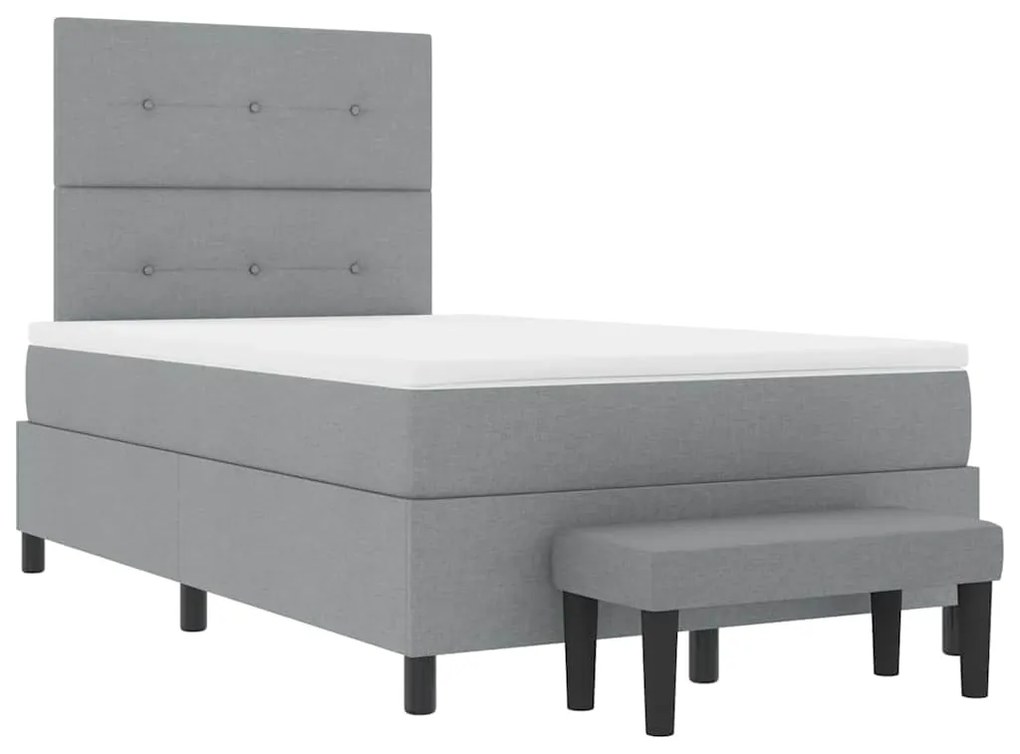 Cama Box com Colchão e Banco Cinza Claro 120x200 cm Tecido
