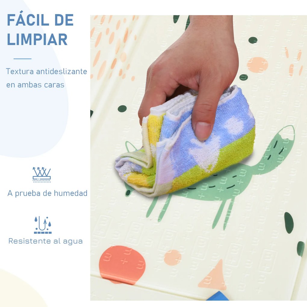 HOMCOM Tapete Infantil Dobrável Acolchoado com 2 Faces Tapete de Jogos para Bebé Reversível Impermeável Antiderrapante com Ampla Superfície 200x150cm Multicor