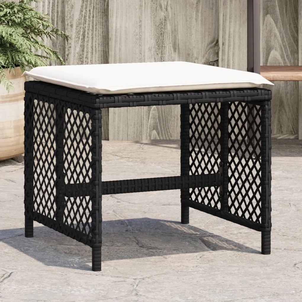 vidaXL Bancos de jardim com almofadões 4 pcs 41x41x36 cm vime PE preto