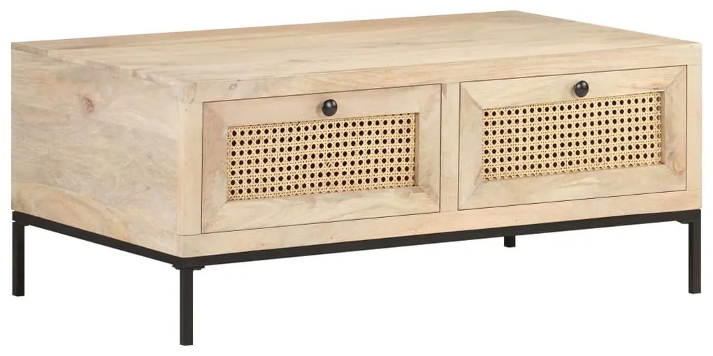 Mesa de centro 90x50x37 cm mangueira maciça e palhinha natural