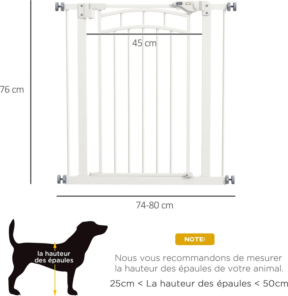 Barreira de segurança para cães, extensível, com duplo sistema de bloqueio, 74-80 x 76 cm, branca