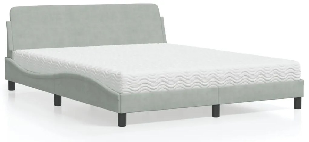 Cama com colchão 160x200 cm veludo cinzento-claro