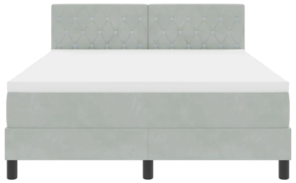 Cama Box Spring vidaXL com Colchão e Luz LED Cinza Claro 160x200 cm Ve