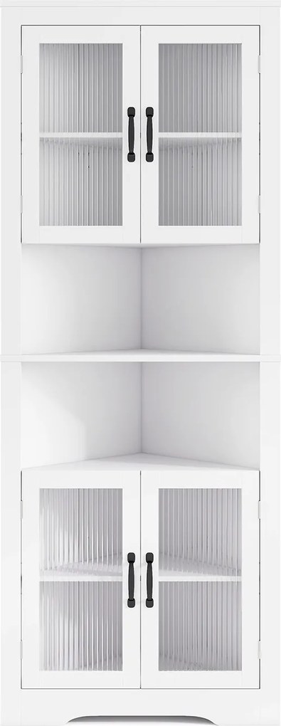 Armário de canto alto cozinha 66 x 35 x 171 cm de 6 níveis com portas de vidro e prateleiras ajustáveis em 3 posições Branco