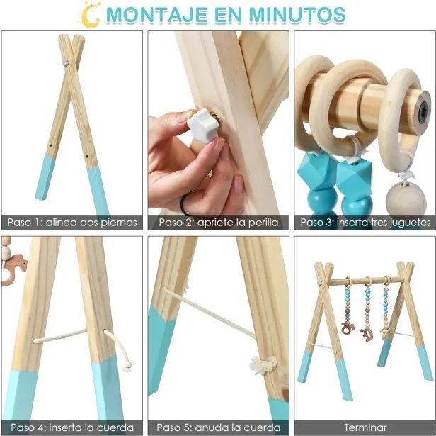 Ginásio para bebés com brinquedos para dentição Desenvolvimento cerebral dobrável em madeira para crianças +3 meses 66 x 40 x 60 cm Verde