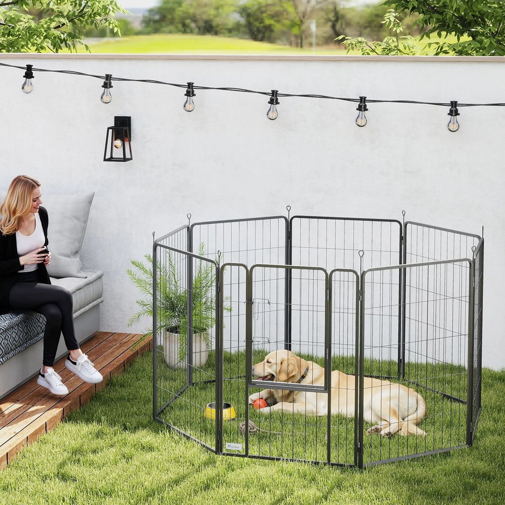 Parque para Cães de 8 Painéis 68x100 cm Parque Dobrável para Cães Médios com Portas Fecho e Estacas Preto