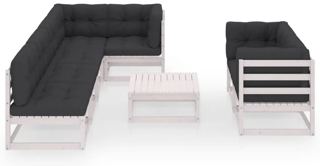8 pcs conjunto lounge de jardim c/ almofadões pinho maciço