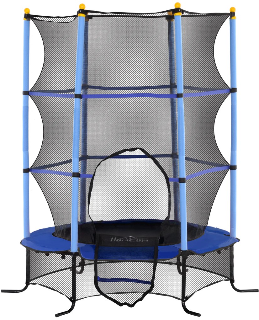 Trampolim para Crianças com Rede de Segurança e Estrutura de Aço para Interiores e Exteriores Carga 50 kg Ø163x190 cm Azul